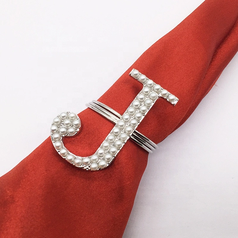 Cheap price unique handmade pearl beaded alphabet napkin ring for wedding decors
