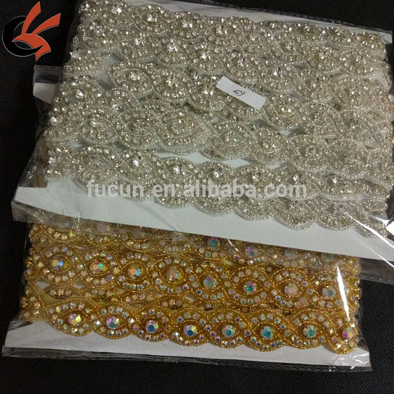 Iron on High Quality Gold Beads Crystal Rhinestone Trimming
