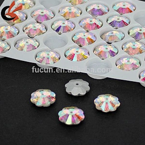 Flatback Plum Flower Shape Sew On Glass AB one Hole Crystal Rhinestone Silver