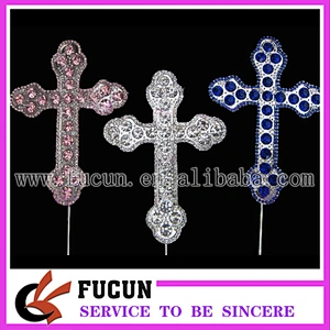 Large clear Rhinestone ivory pearl Cross Christening Cake Topper cake Decoration