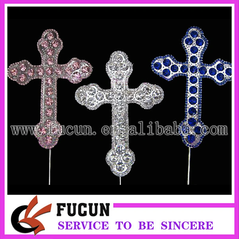 Large clear Rhinestone ivory pearl Cross Christening Cake Topper cake Decoration