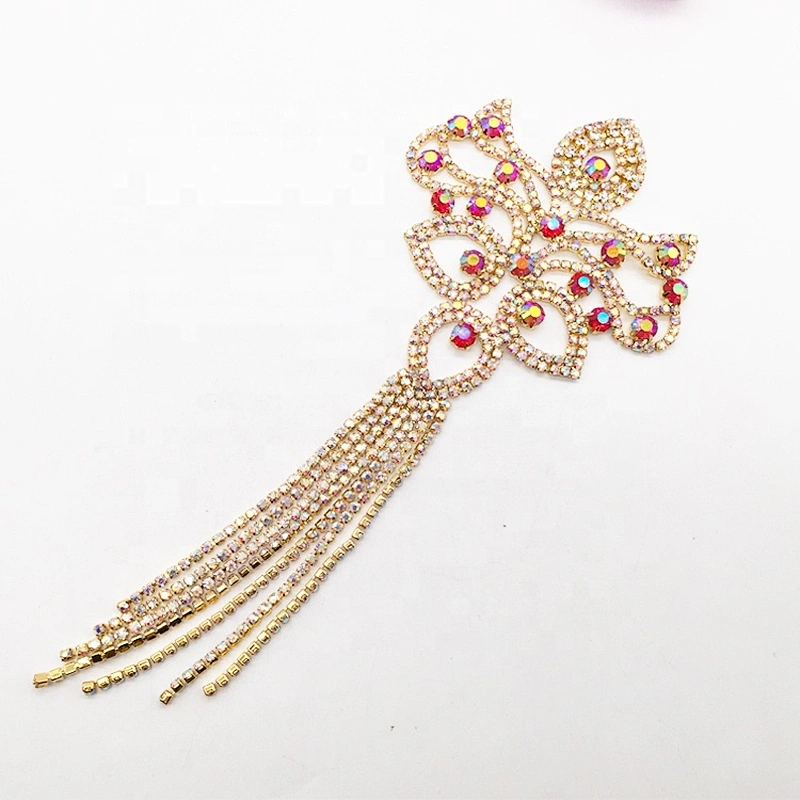 China Suppliers Fashion Gold Jewelry Fringe Crystal Tassel Applique Patch For Women