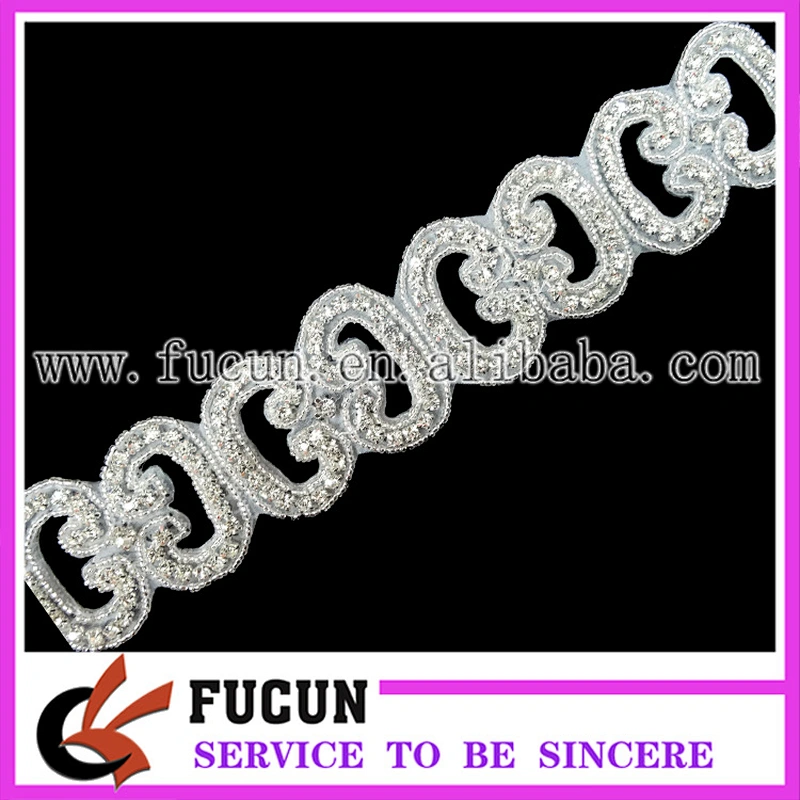 wholesale bridal beaded appliques for headband,silver rhinestone applique for sash