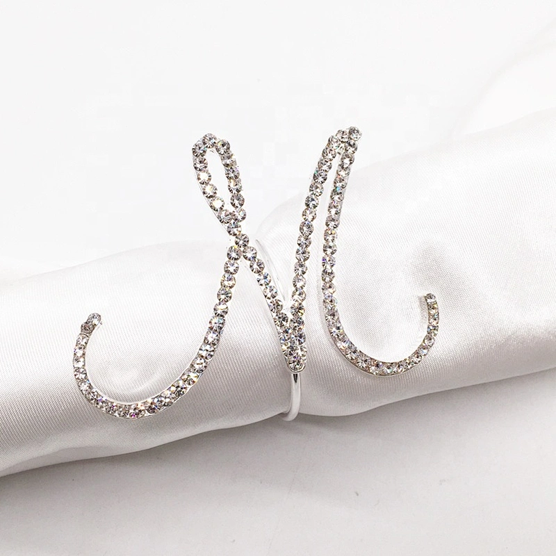 Wedding Bridal Dinner Table Accessories Rhinestone Crystal Letter Napkin Ring Wholesale