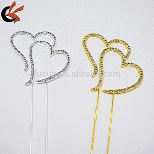 Wedding  Rhinestone Double Hearts Cake Topper