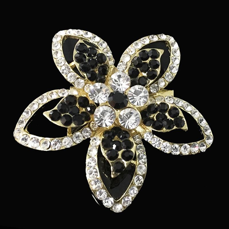 Black Rhinestone Crystal Gold Plated Men Wedding Brooch