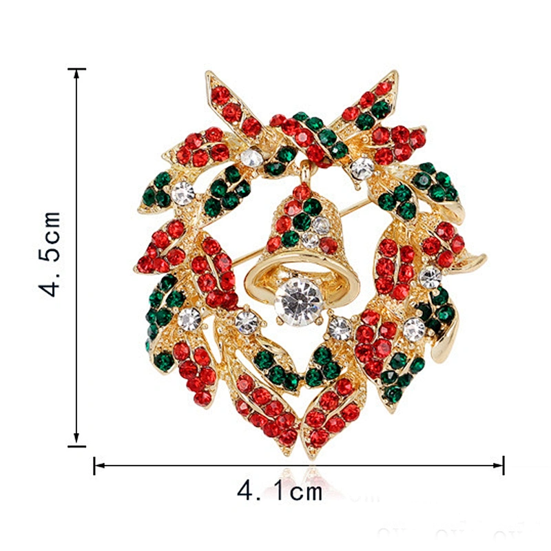 Merry Christmas Hanging Bell Wreath Brooch Pins for Decoration