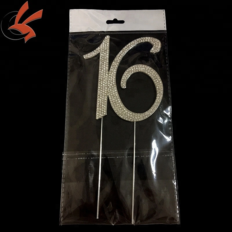 Large Rhinestone Silver Crystal Sweet Sixteen 16 Birthday Number Cake Topper