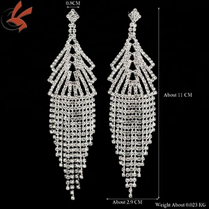 Diamante Rhinestone Long Tassel Earrings Dangle large Earrings Women Wedding Bridal Earrings