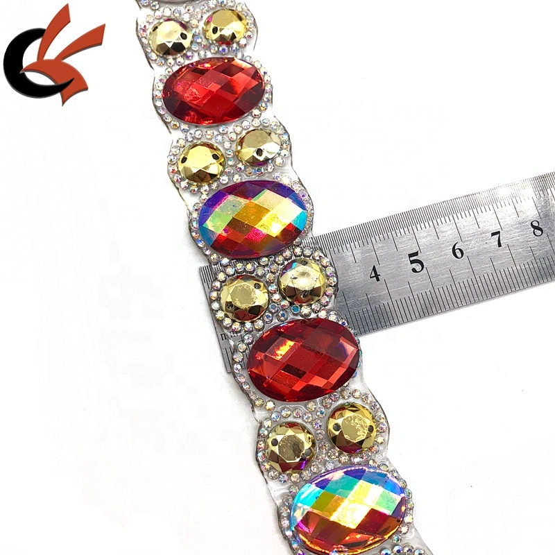 Hot red/red AB gold heat transfer rhinestone trims tape