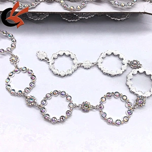 Costume Trimming silver metal AB crystal rings chain trims