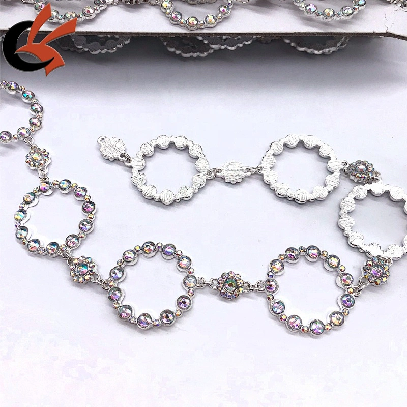 Costume Trimming silver metal AB crystal rings chain trims