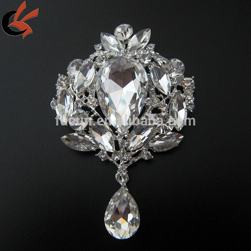 45*96mm Stunning Ornate Bridal Wedding Dress Brooch Crystal Brooch