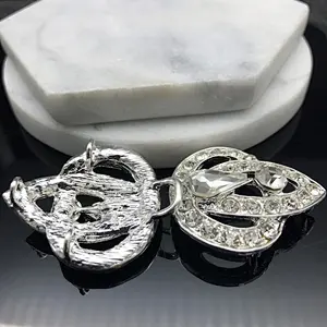 35MM*95MM wholesale metal charm wedding invitation ribbon rhinestone pair buckles sliders