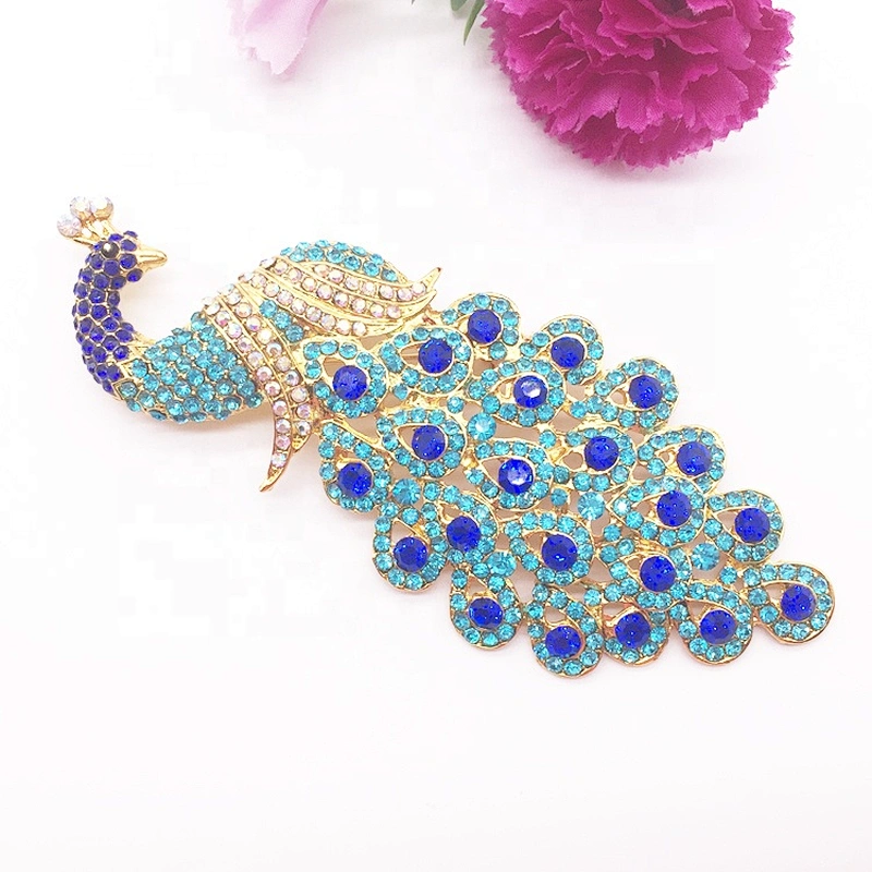 Peacock Shaped Rhinestone Brooches Peafowl Design Blue Crystal Pin Brooch