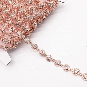 Fashion Rose Gold Rhinestone Crystal Clear Rhinestone Chain Trimmings For Bridal Dress Decoration