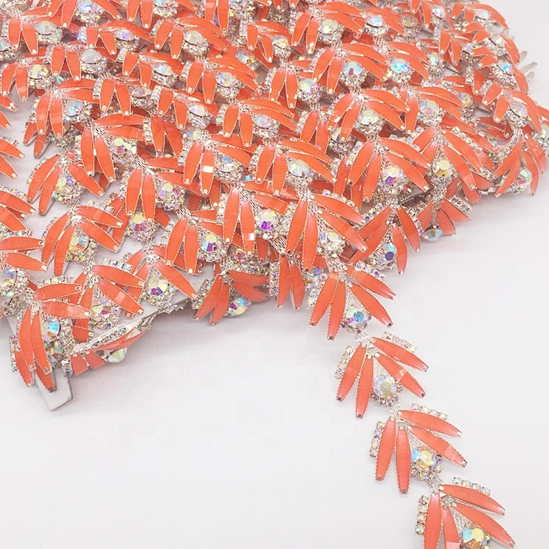 Wholesale Design Rhinestone Braid Trim Crystal Rhinestone Orange Crystal Trimming