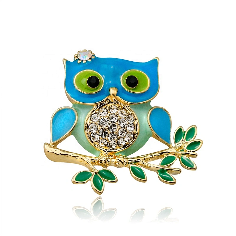 gold tone enamel cute animal owl brooch pin