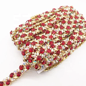 Garment accessory mix colors ab resin ribbon rhinestone decoration trims chain guangzhou factory