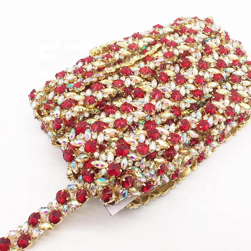 Garment accessory mix colors ab resin ribbon rhinestone decoration trims chain guangzhou factory