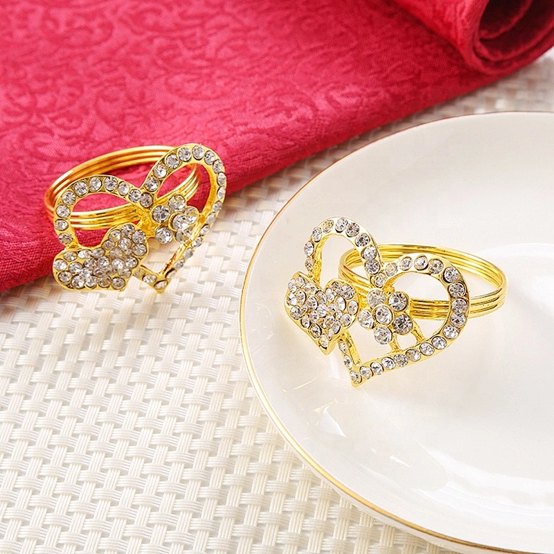 Hotel Restaurant Wedding Celebration Heart Design Rhinestone Table Napkin Ring