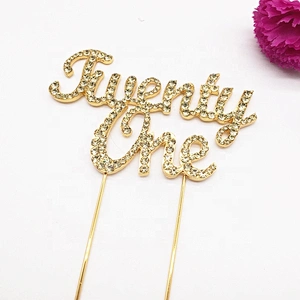 Excellent Quality Gold Plated Jonquil Rhinestone Twenty-one Birthday Cake Topper