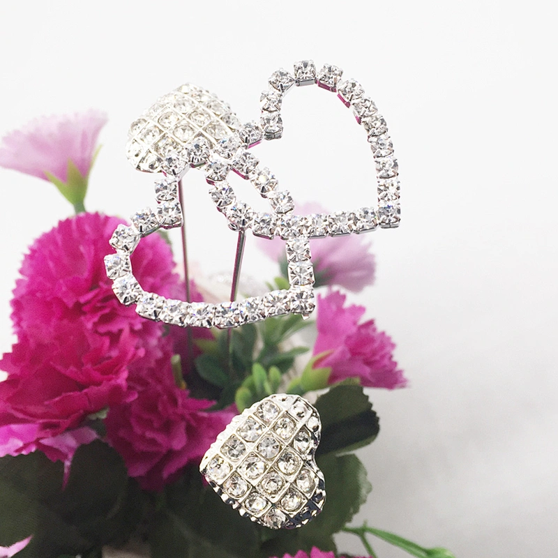 Hot sale Wedding Rhinestone Bouquet Double Heart Crystal Bridal Bouquet Brooch
