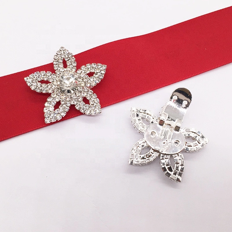Wholesale Fashion European Women Silver Crystal Flower Rhinestone Floral Clip On Shoe Buckle
