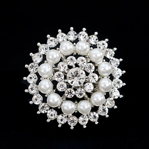 Custom Fashion Small Ivory Pearl Clear Rhinestone Brooch