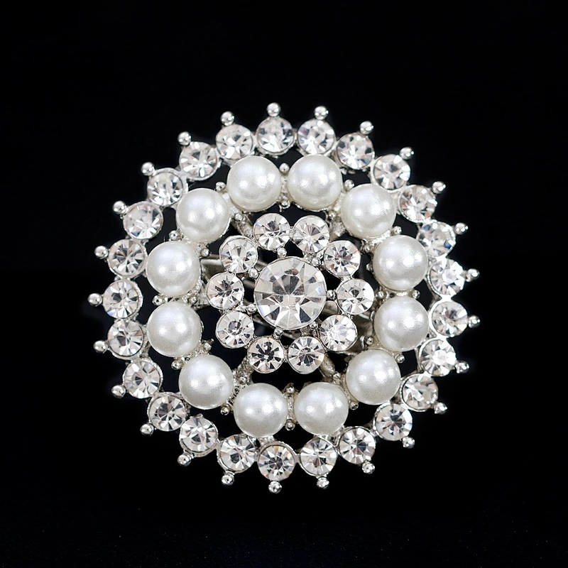 Custom Fashion Small Ivory Pearl Clear Rhinestone Brooch