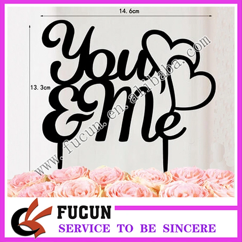 wholesale Event party Unique design double heart wedding souvenirs black acrylic cake topper