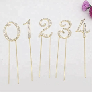 Wholesale Crystal Diamante Rhinestone Gold Number Cake Topper for Anniversary Party Decoration