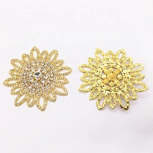 Wholesale New Desgin Crystal Rhinestone Gold Beads Flower Embellishments Applique