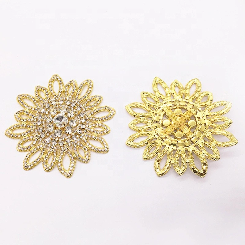 Wholesale New Desgin Crystal Rhinestone Gold Beads Flower Embellishments Applique