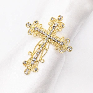 Wedding Decors Rhinestone Metal Hammered Cross Napkin Ring