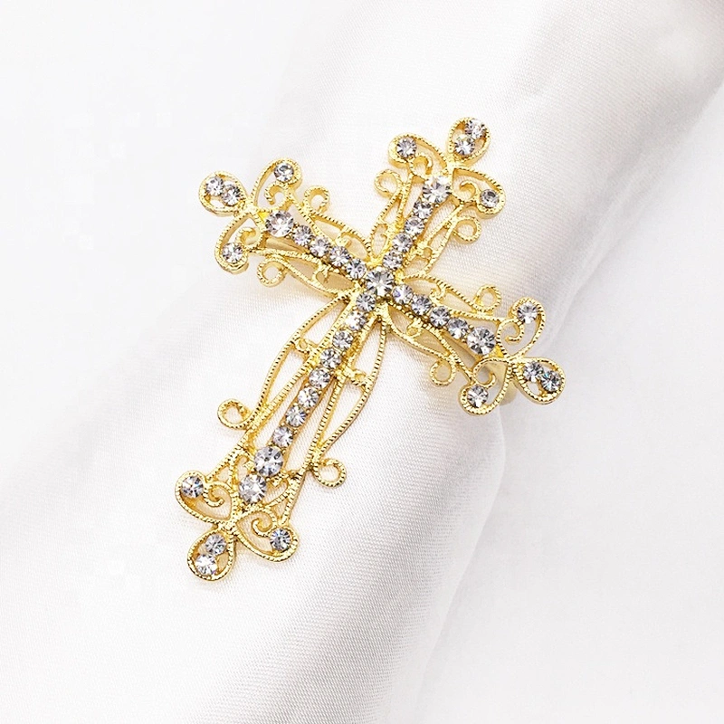 Wedding Decors Rhinestone Metal Hammered Cross Napkin Ring