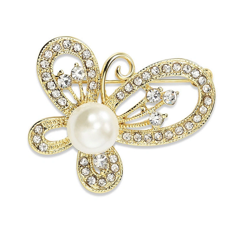 Hot Selling Rhinestone Gold Yellow Butterfly Brooch for Wedding Invitation Card