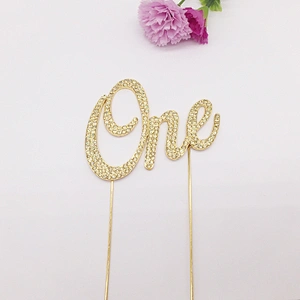 New Arrival Unique Gold One Rhinestone Queen Birthday Cake Topper