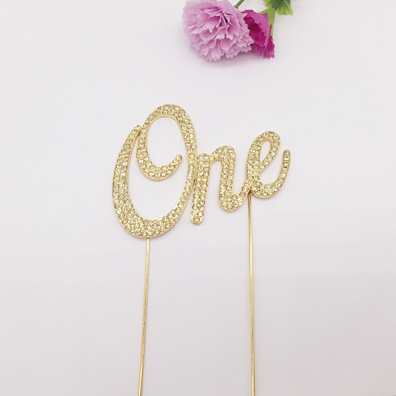 New Arrival Unique Gold One Rhinestone Queen Birthday Cake Topper