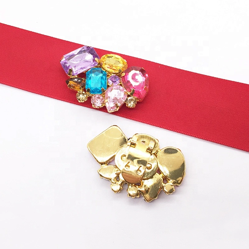 Rhinestones Decoration Various Colors Gold High Heel Shoe Spring Flat Clip Buckles