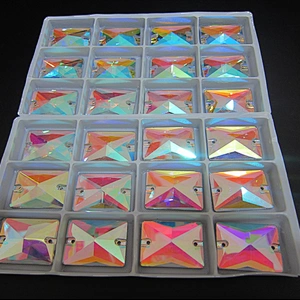 Various Size Diamond Jewelry Synthetic Stones Glass Square Facetted Cut Gems With Two Holes