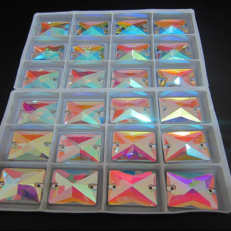 Various Size Diamond Jewelry Synthetic Stones Glass Square Facetted Cut Gems With Two Holes