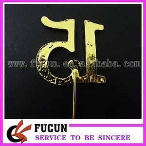 No.15 Gold Rhinestone NUMBER CAKE TOPPER for Birthday, Anniversary, Quinceanera, Sweet Sixteen, and Special Event
