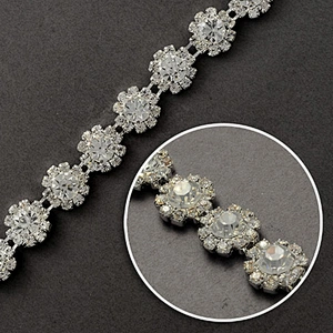Bridal Crystal Beaded Rhinestone Chain Lace Trimmings for Bride Wedding Dress