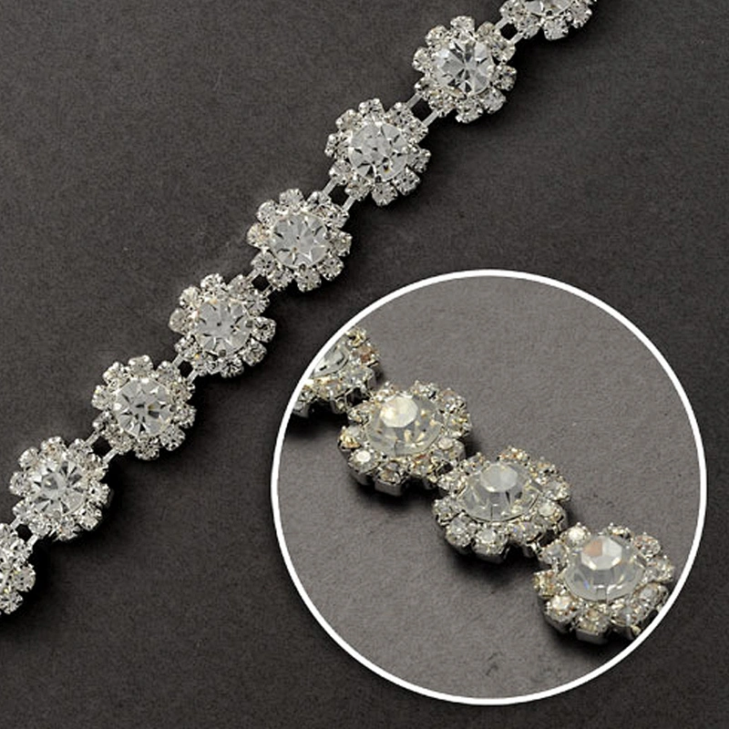 Bridal Crystal Beaded Rhinestone Chain Lace Trimmings for Bride Wedding Dress