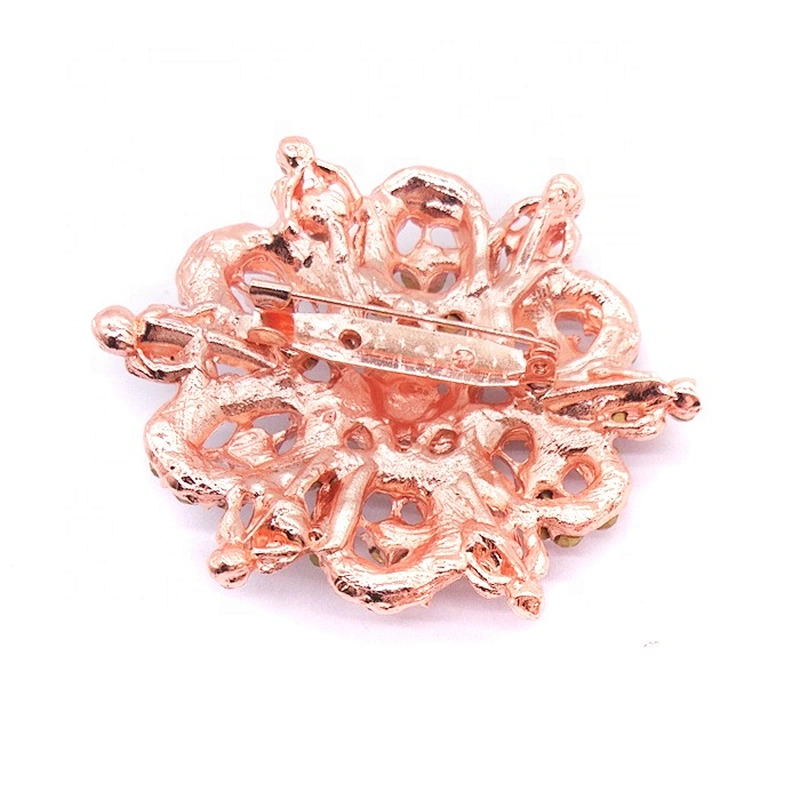 Big Rose Gold Crystal Rhinestone Flower Brooch Pin