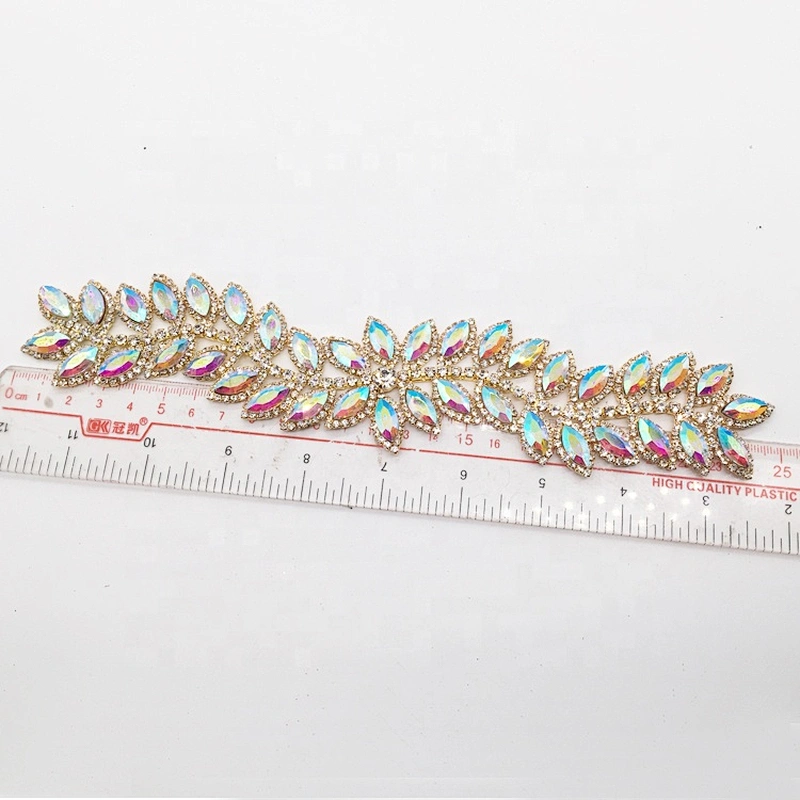 Wholesale colorful AB bridal rhinestone crystal wedding flat back bridal belt trimming applique