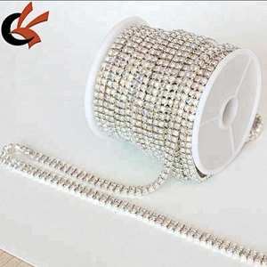 SS16 two row double row clear crystal silver rhinestone cup chain