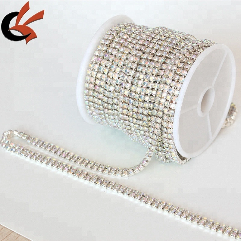 SS16 two row double row clear crystal silver rhinestone cup chain