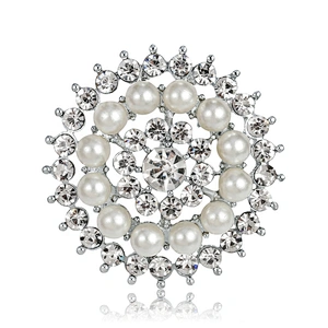 Custom Fashion Small Ivory Pearl Clear Rhinestone Brooch